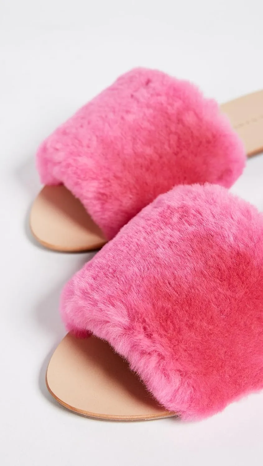 Loeffler Randall Womens Isabel Shearling Slip-On Slide Sandals