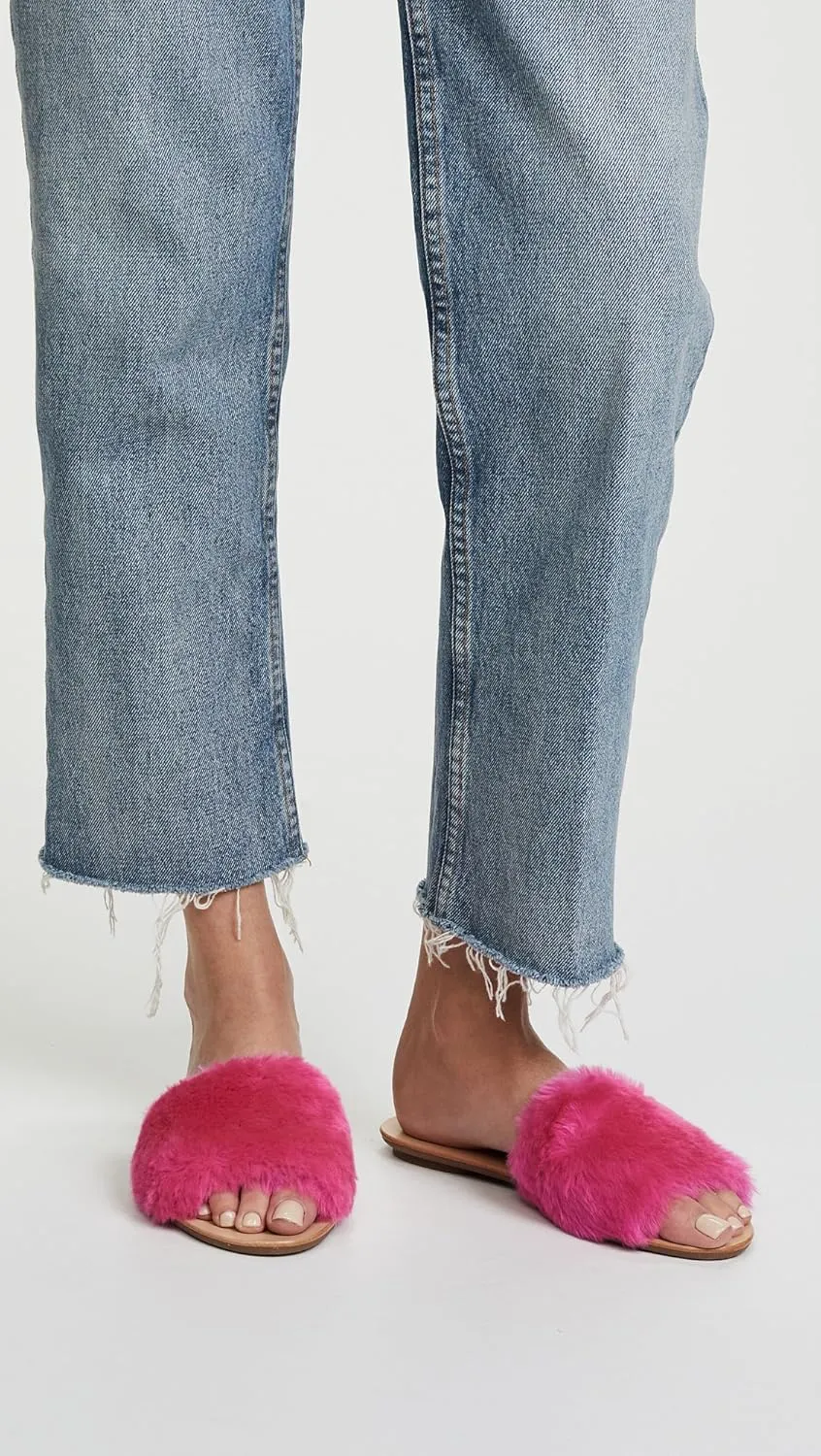 Loeffler Randall Womens Isabel Shearling Slip-On Slide Sandals
