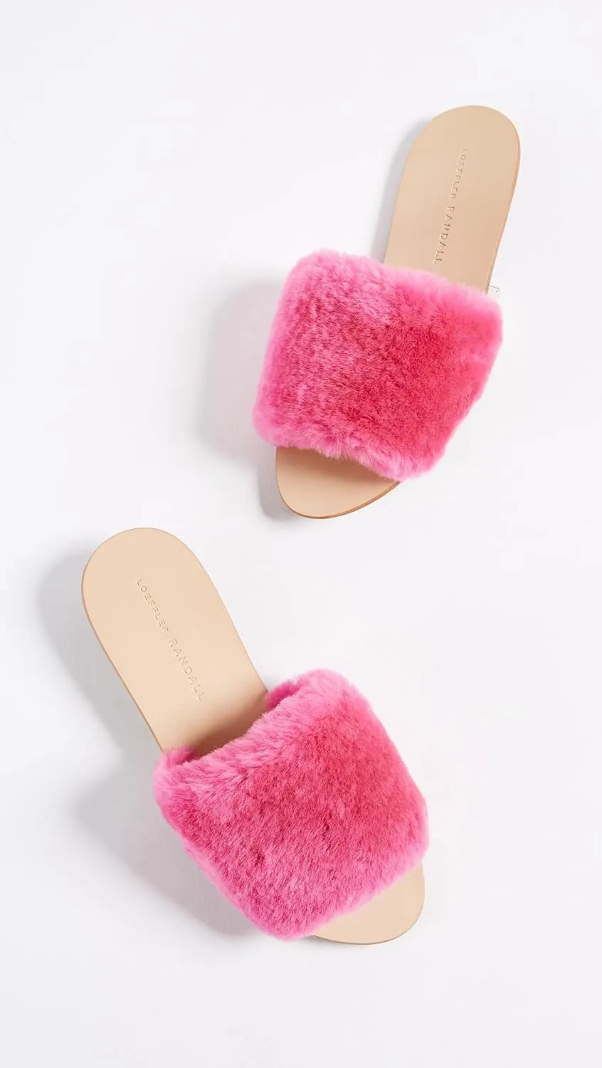 Loeffler Randall Womens Isabel Shearling Slip-On Slide Sandals