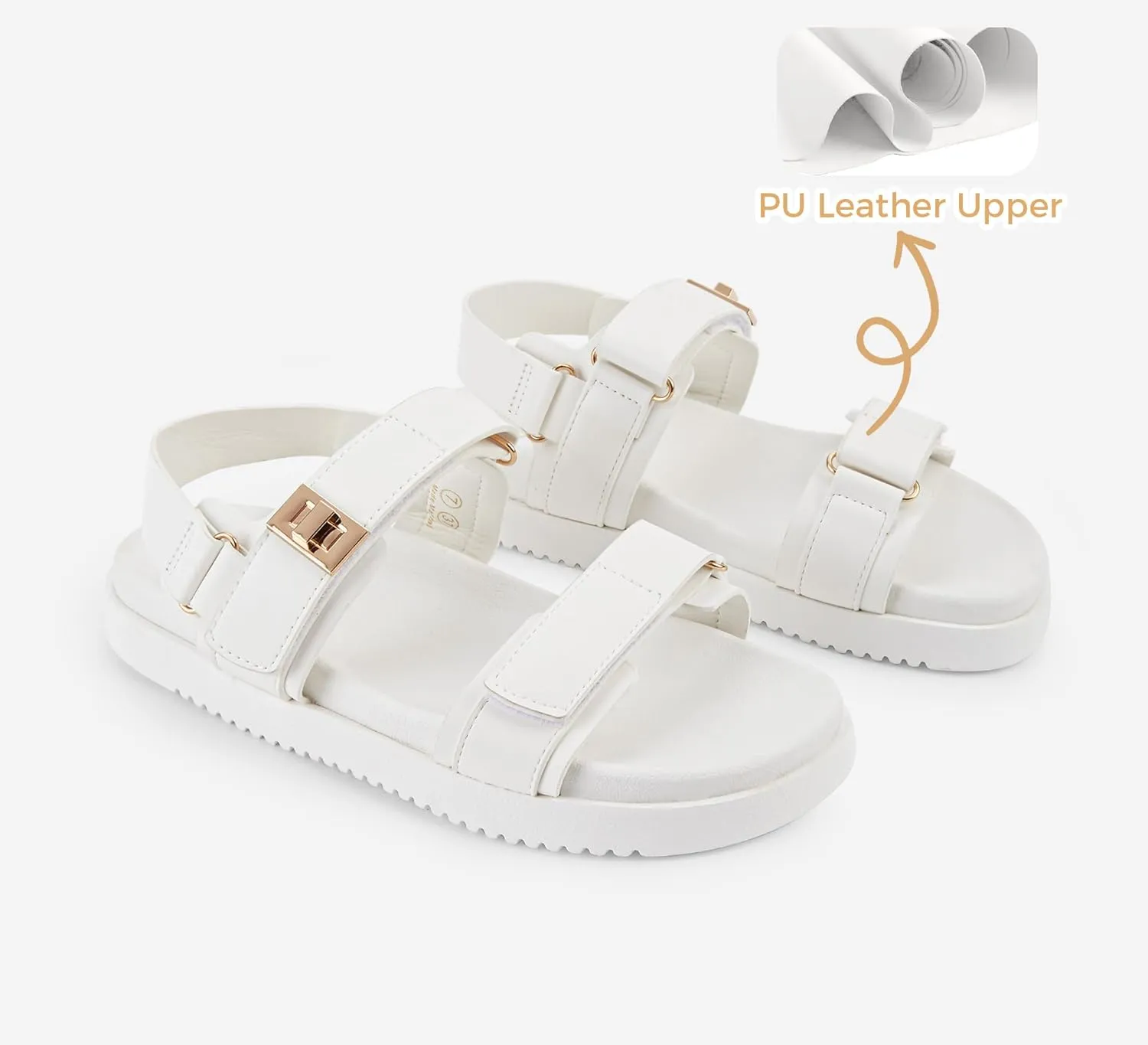 LUCKY STEP Women's Flat Sandals Casual Open Toe Beach Sandals Adjustable Double Strap Summer Sandals