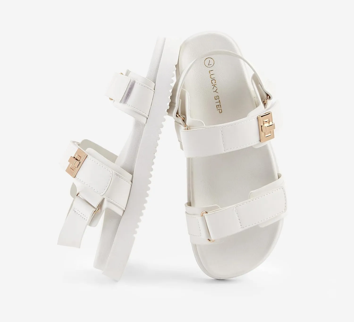 LUCKY STEP Women's Flat Sandals Casual Open Toe Beach Sandals Adjustable Double Strap Summer Sandals
