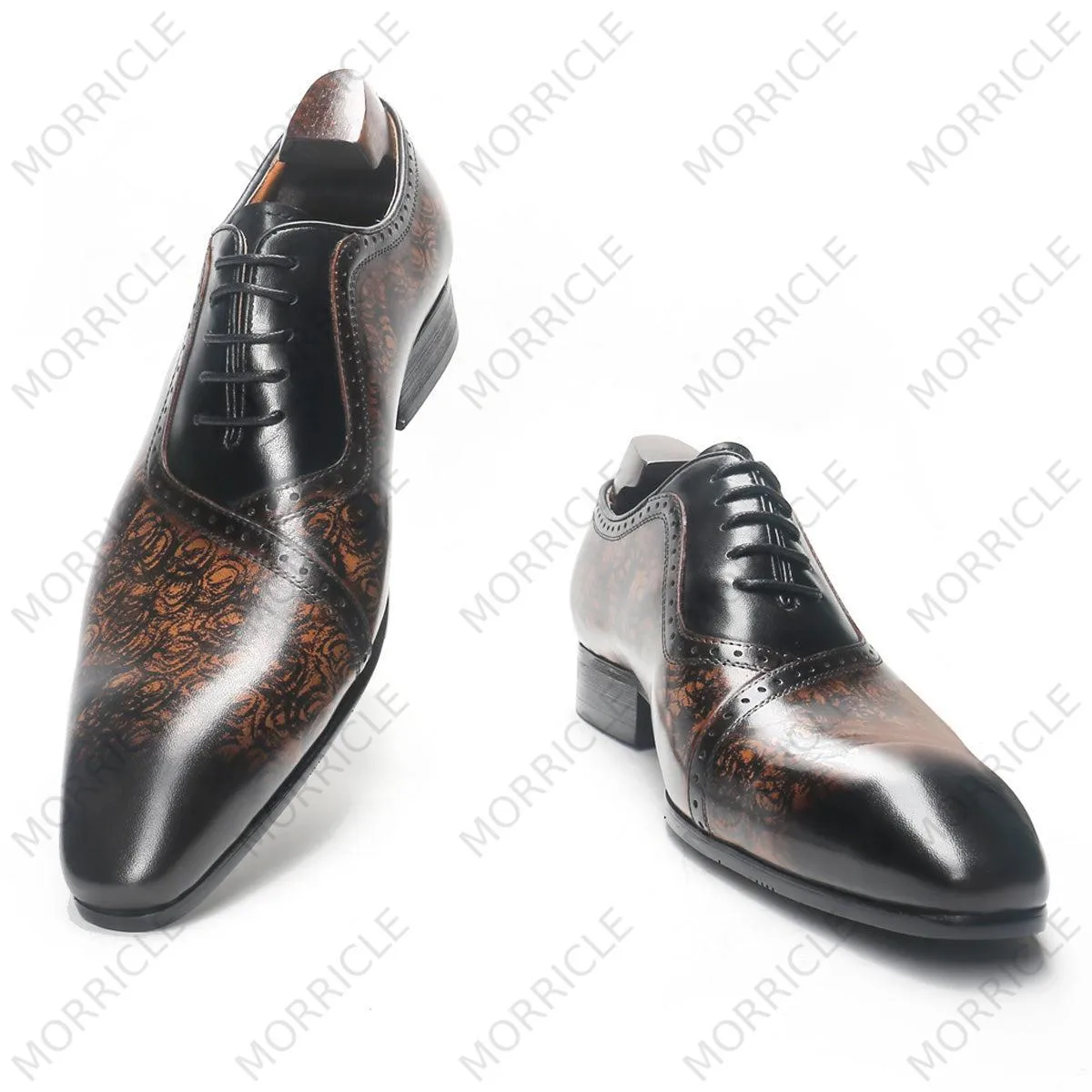 Luxury Rose Pattern Plain Toe Oxford Shoes