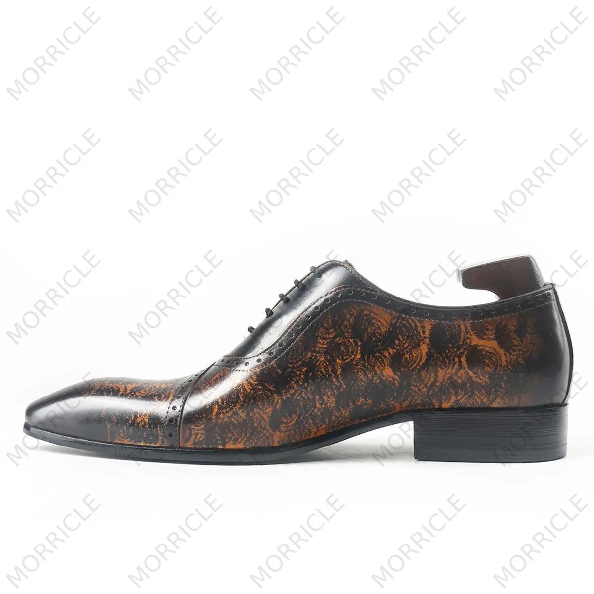 Luxury Rose Pattern Plain Toe Oxford Shoes