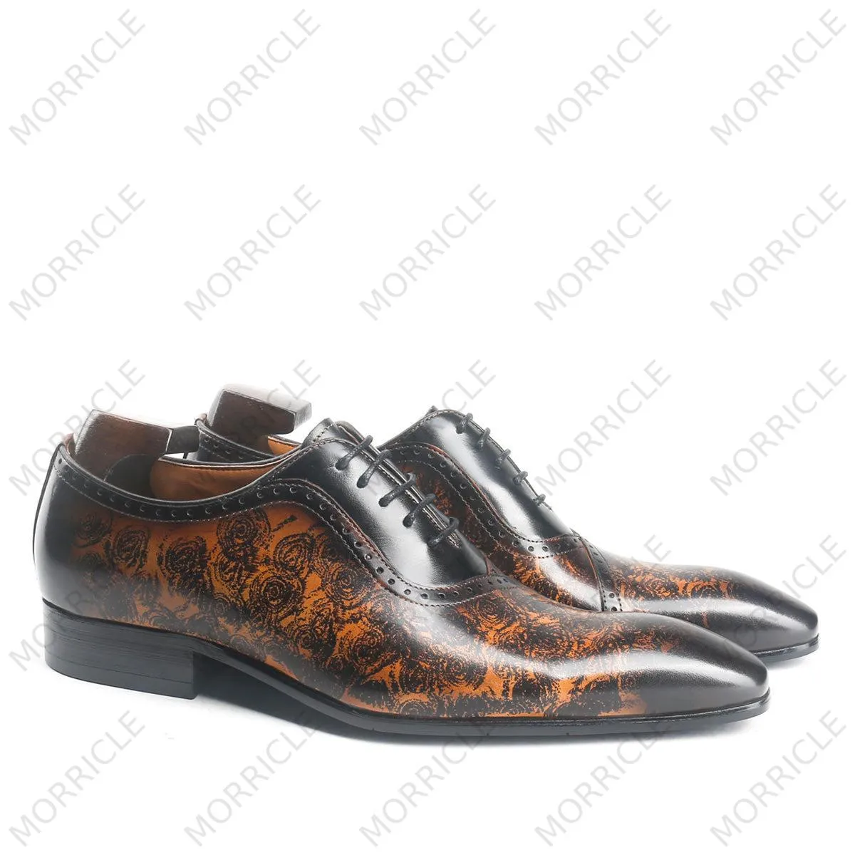 Luxury Rose Pattern Plain Toe Oxford Shoes