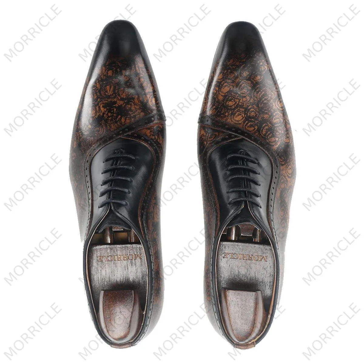 Luxury Rose Pattern Plain Toe Oxford Shoes