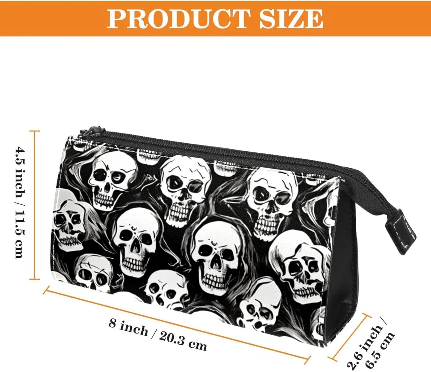 Makeup Bag Organizer,Cosmetic Bags for Women,Vintage Black White Skull,Small Makeup Pouch