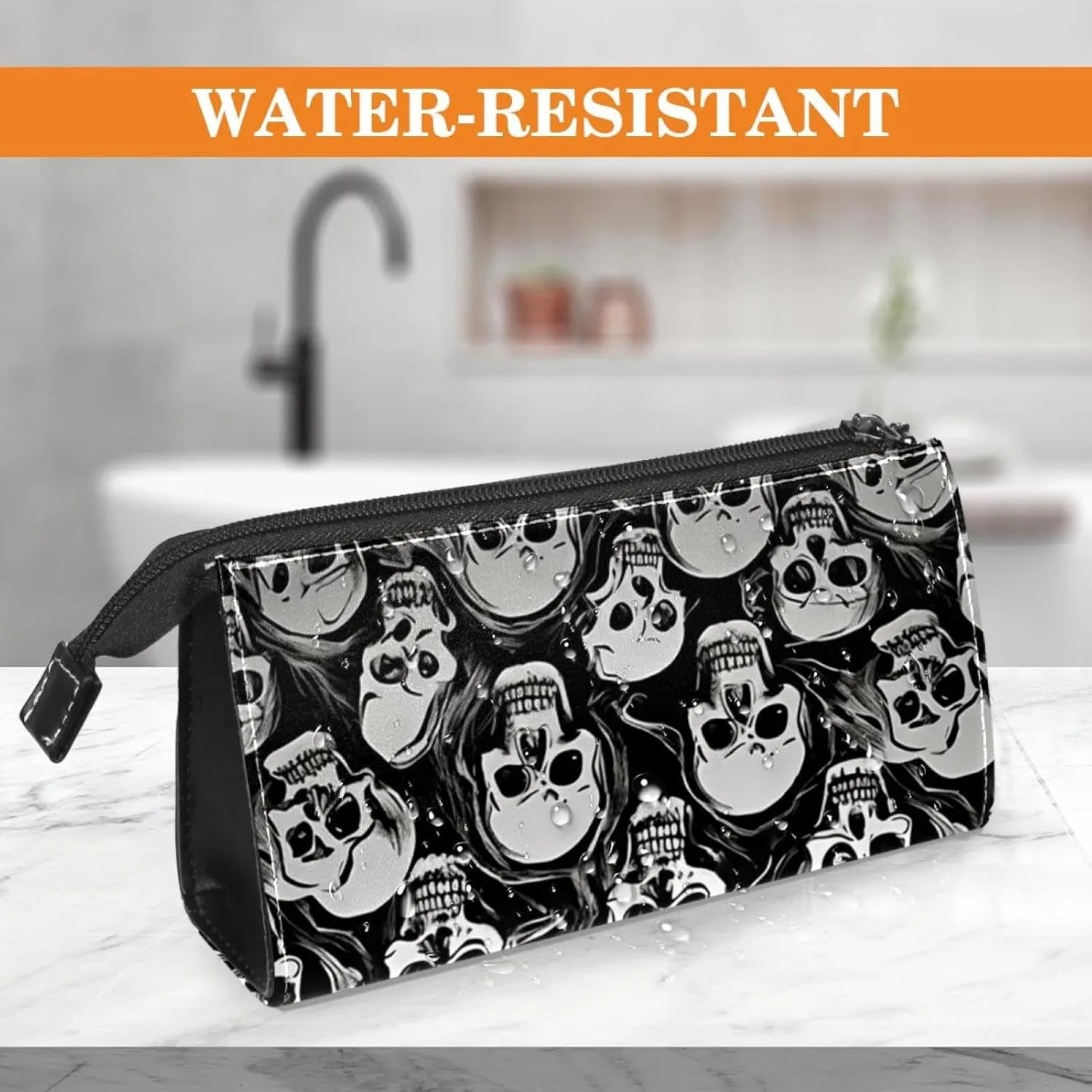 Makeup Bag Organizer,Cosmetic Bags for Women,Vintage Black White Skull,Small Makeup Pouch