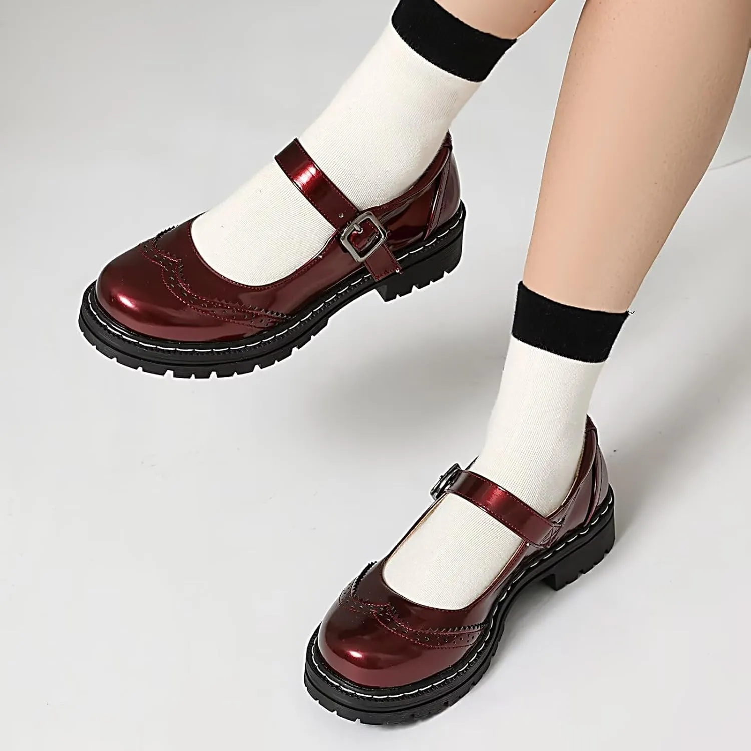 Mary Jane for Women Gothic Oxford Shoes - Flat Shoes, Ankle Tied, Round Toe for Casual Dresses, Work, and Campus