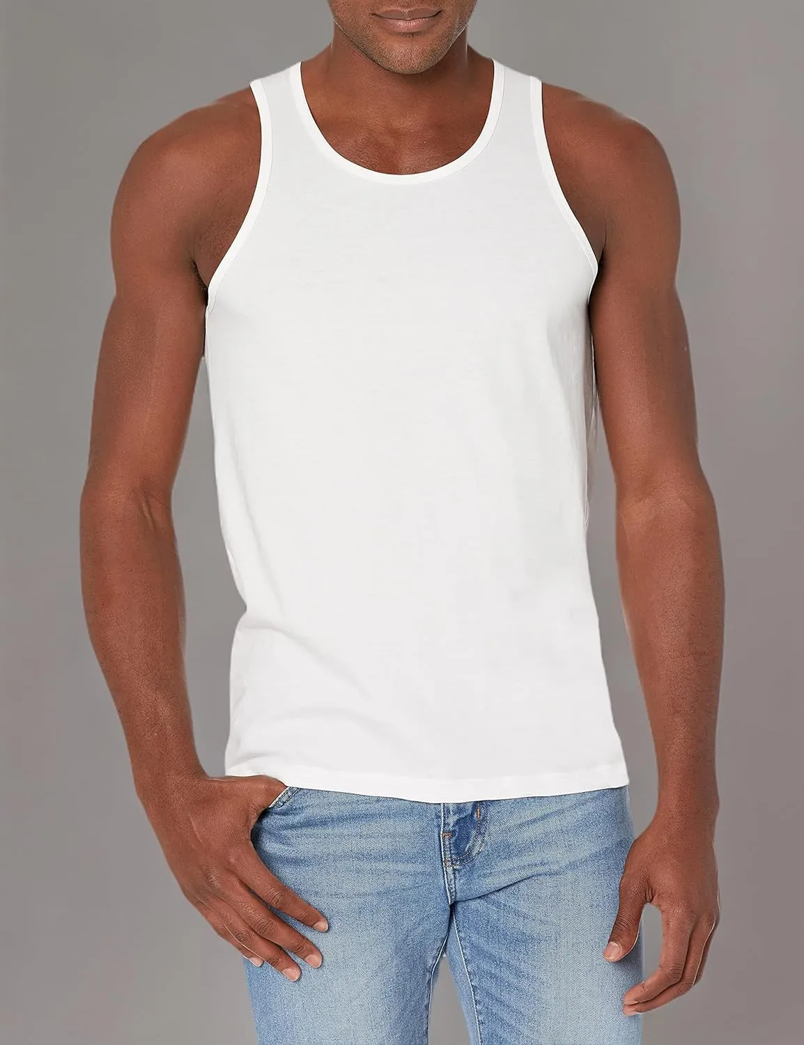Men Crewneck Undershirts Soft 100% Cotton Tank Tops Pack of 3