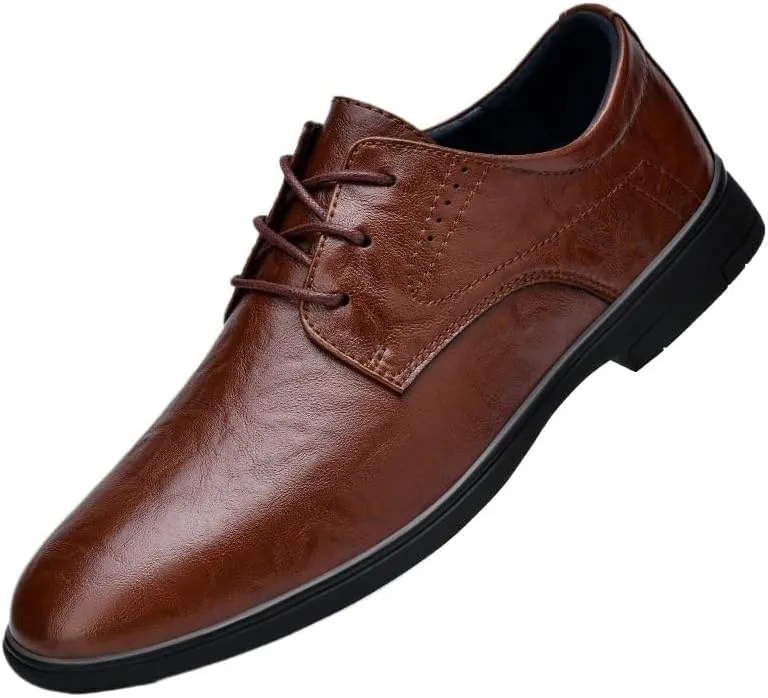 Men Formal Oxford Shoes Lace Up Party Brogue Top-Grain Leather Prom Wedding Non Slip Block Heel Anti-Slip Slip Resistant Casual Shoe
