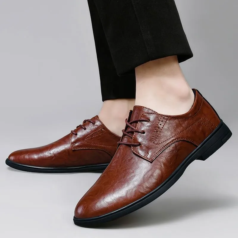 Men Formal Oxford Shoes Lace Up Party Brogue Top-Grain Leather Prom Wedding Non Slip Block Heel Anti-Slip Slip Resistant Casual Shoe