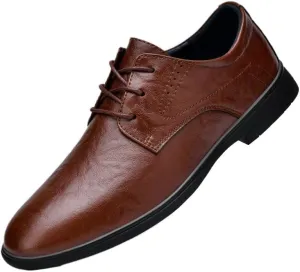 Men Formal Oxford Shoes Lace Up Party Brogue Top-Grain Leather Prom Wedding Non Slip Block Heel Anti-Slip Slip Resistant Casual Shoe