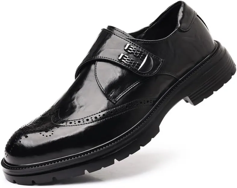 Men's Brogue Business Shoes Men Genuine Leather Platform Slip-On Oxfords Classic Formal Mens Tuxedo Shoes