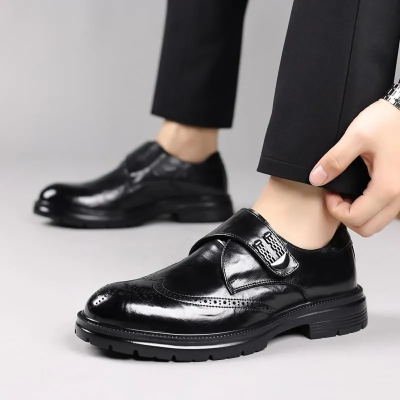 Men's Brogue Business Shoes Men Genuine Leather Platform Slip-On Oxfords Classic Formal Mens Tuxedo Shoes
