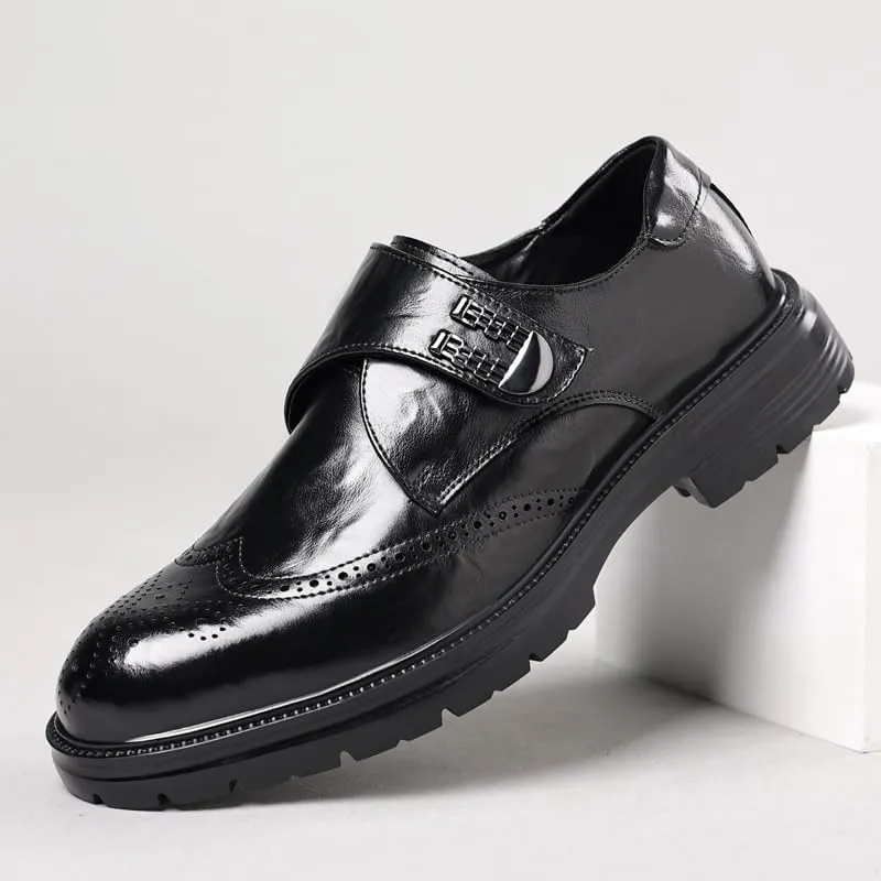 Men's Brogue Business Shoes Men Genuine Leather Platform Slip-On Oxfords Classic Formal Mens Tuxedo Shoes