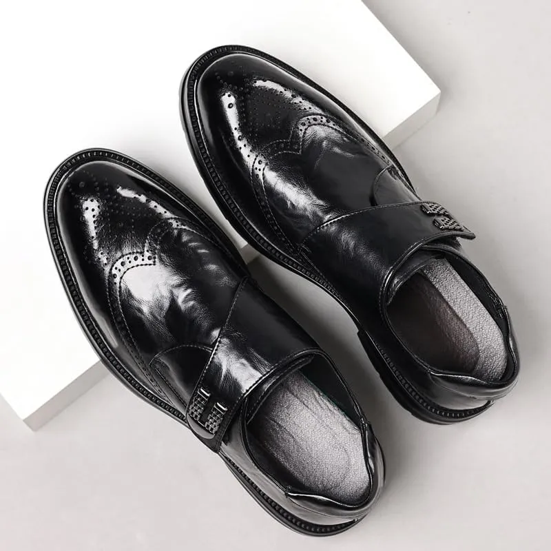 Men's Brogue Business Shoes Men Genuine Leather Platform Slip-On Oxfords Classic Formal Mens Tuxedo Shoes