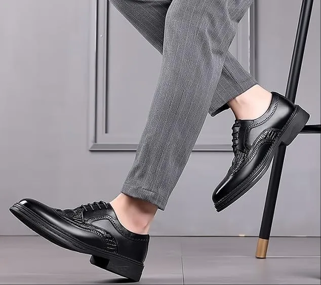 Mens Brogue Oxford Dress Shoes Genuine Leather British Style Lace Up Business Formal Breathable Office Shoes