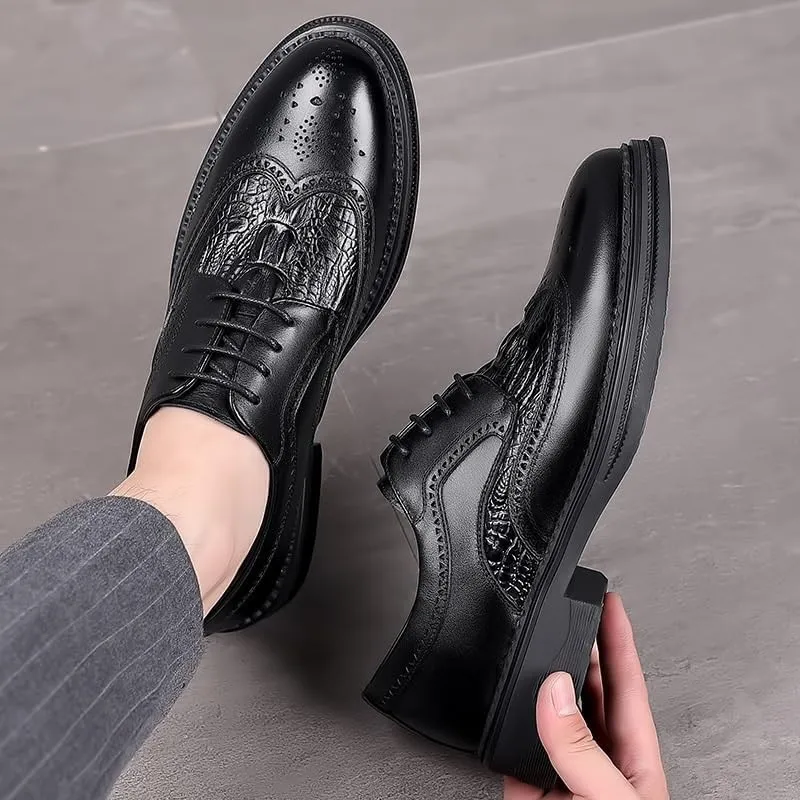 Mens Brogue Oxford Dress Shoes Genuine Leather British Style Lace Up Business Formal Breathable Office Shoes
