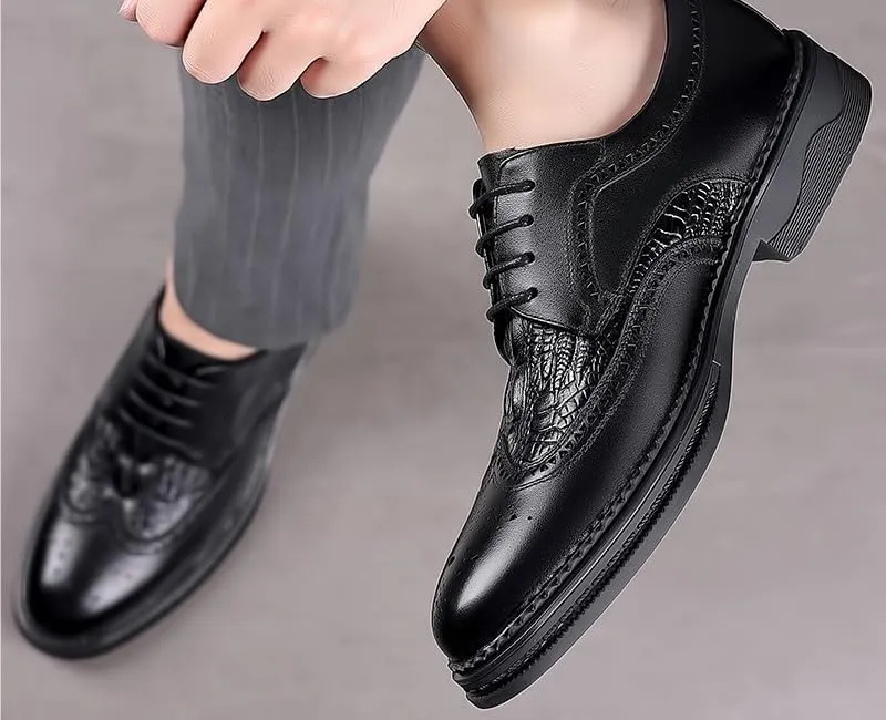 Mens Brogue Oxford Dress Shoes Genuine Leather British Style Lace Up Business Formal Breathable Office Shoes