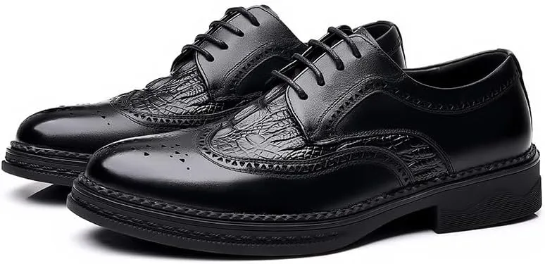 Mens Brogue Oxford Dress Shoes Genuine Leather British Style Lace Up Business Formal Breathable Office Shoes