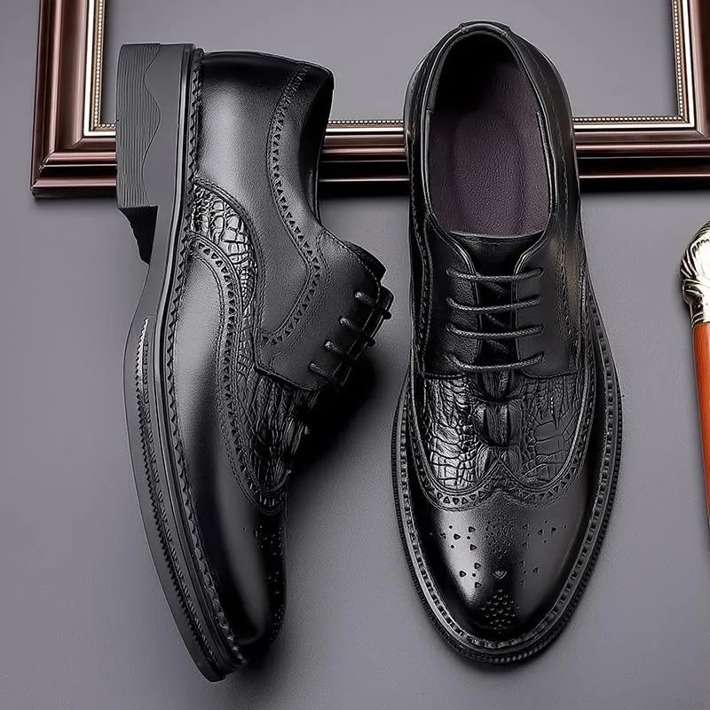 Mens Brogue Oxford Dress Shoes Genuine Leather British Style Lace Up Business Formal Breathable Office Shoes