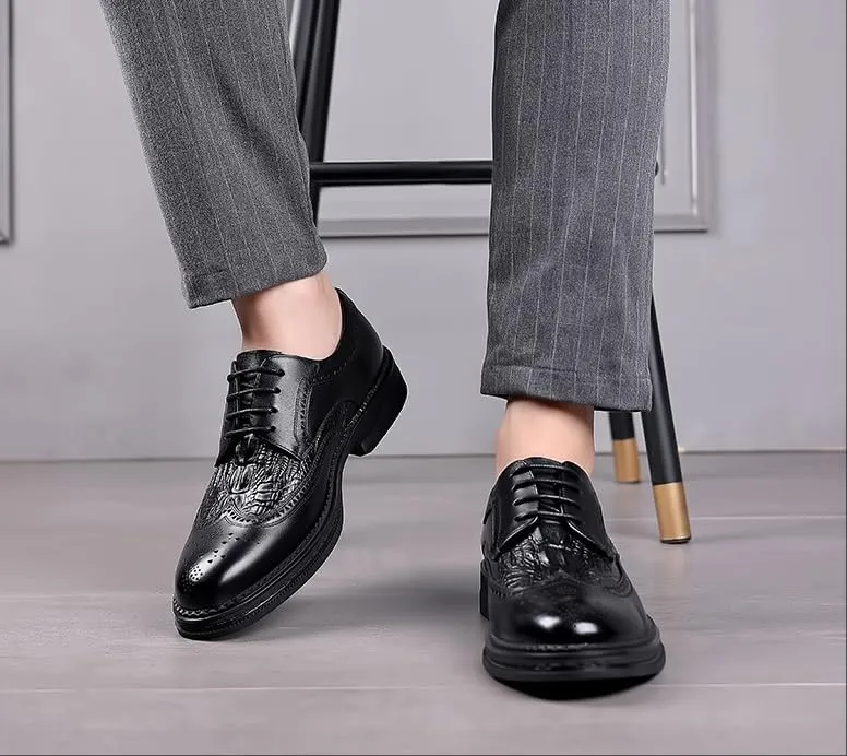 Mens Brogue Oxford Dress Shoes Genuine Leather British Style Lace Up Business Formal Breathable Office Shoes