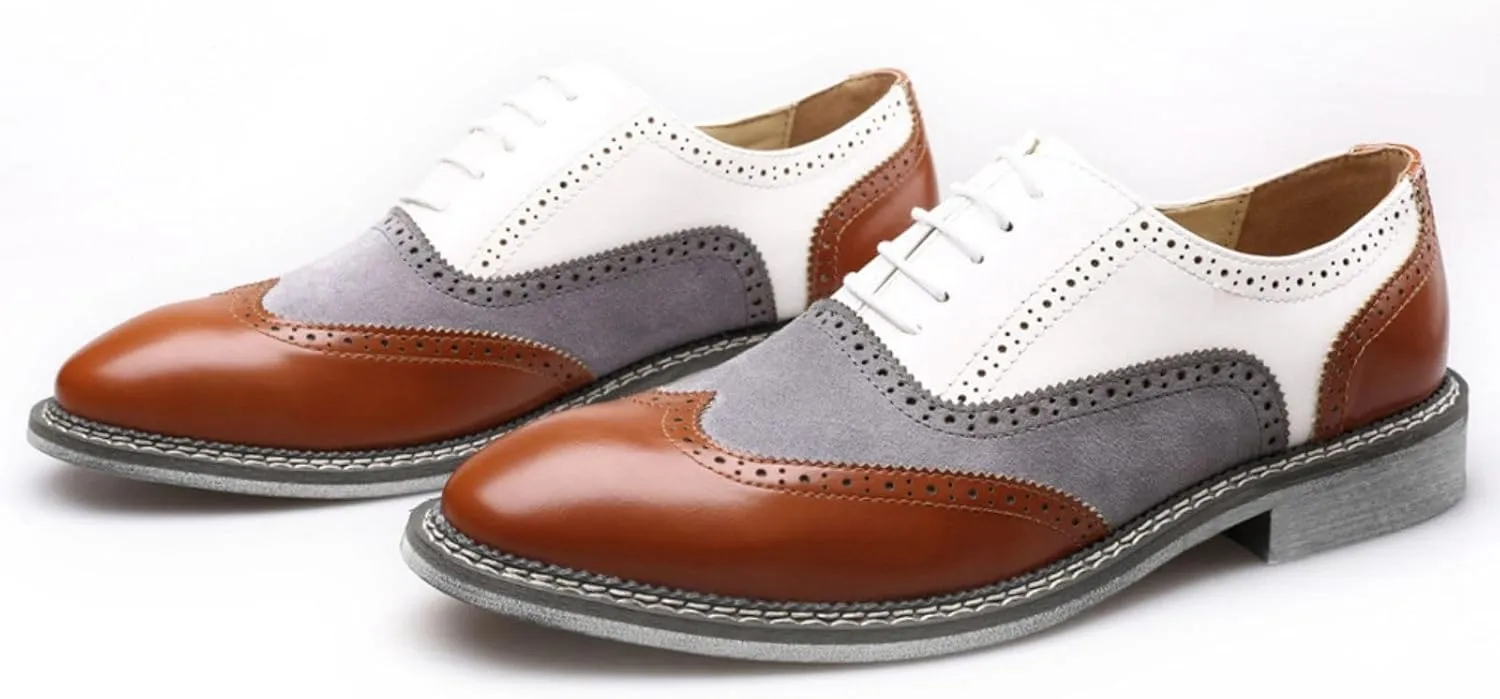 Men's Brogue Wingtip Leather Lace-Up Oxford Shoes Business Party Wedding Pointed Toe Dress Shoes Comfort Causal Low Heel Walking Shoes