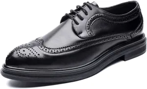 Men's Business Oxford Casual Chic British Style Low-top Classic Carving Lace Brogue Shoes Non-Slip (Color : Black, Size : 7 M US)