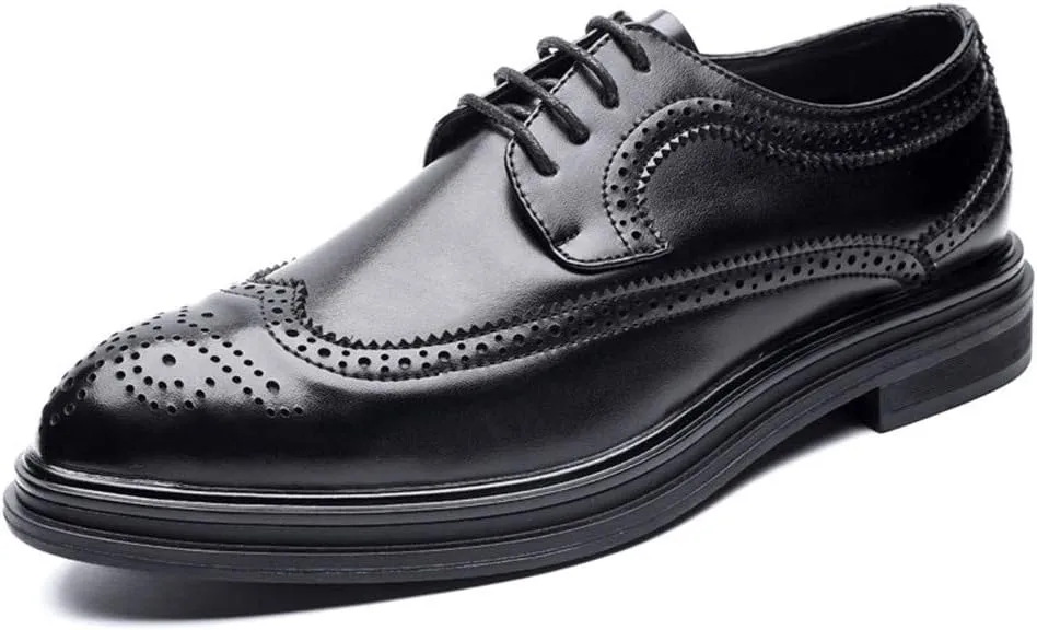 Men's Business Oxford Casual Chic British Style Low-top Classic Carving Lace Brogue Shoes Non-Slip (Color : Black, Size : 7 M US)
