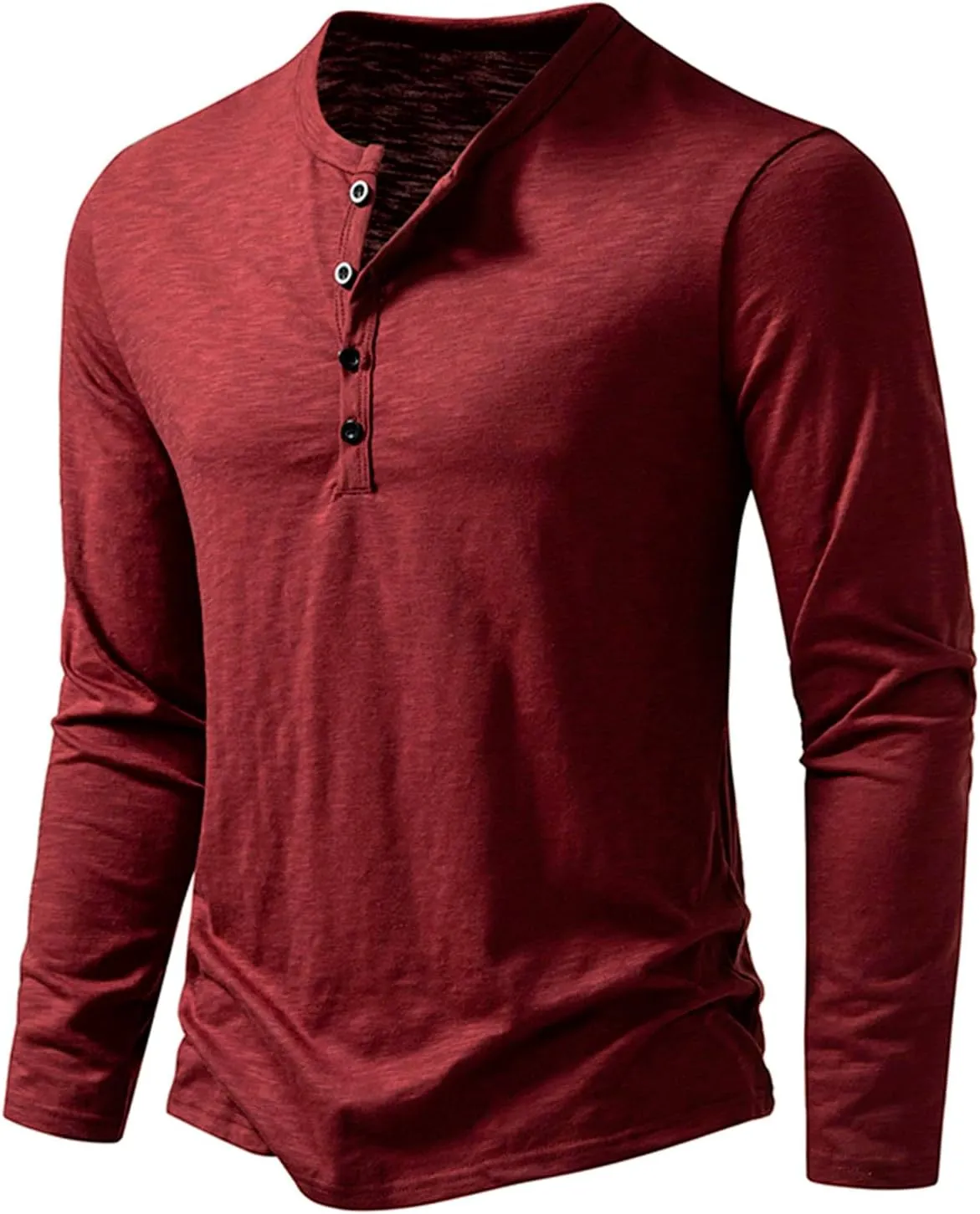 Men's Casual Henley Shirts Long Sleeve Quarter Button Tops Solid Color Slim T-shirts Classic Soft Comfy Tee Pullover