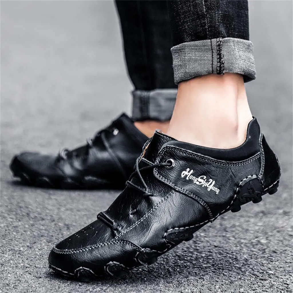 Men's Casual Leather Loafers Slip-On Driving Boat Penny Shoes Handmade Flats Dress Men Ankle Boots Hand Stitching Oxford Walking Traveling Outdoor Shoe