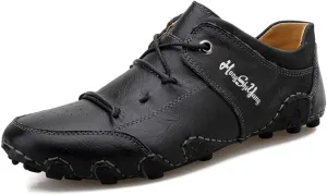 Men's Casual Leather Loafers Slip-On Driving Boat Penny Shoes Handmade Flats Dress Men Ankle Boots Hand Stitching Oxford Walking Traveling Outdoor Shoe
