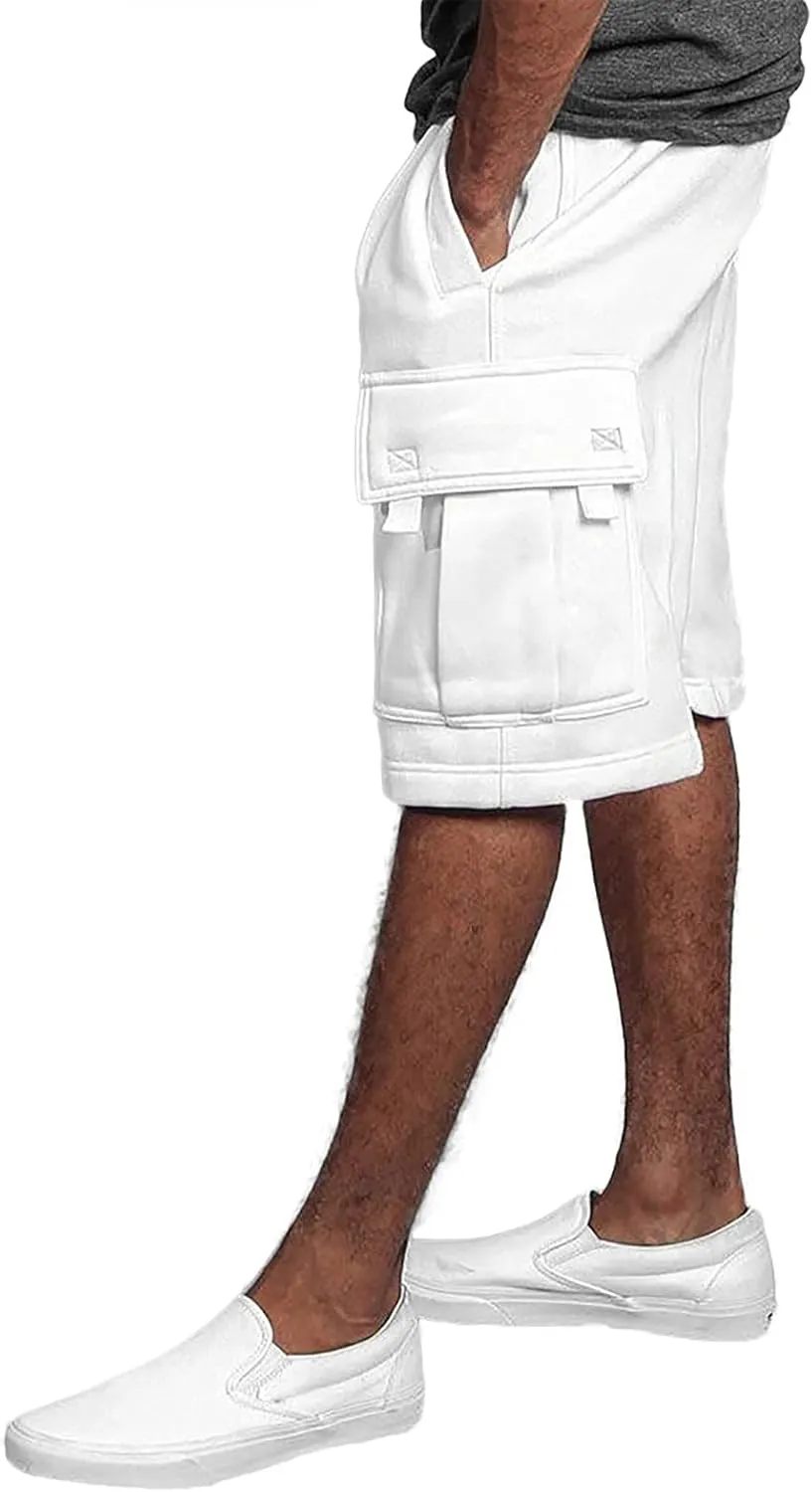 Mens Casual Shorts Summer Drawstring Multi Pocket Loose Straight Cargo Knee Length Shorts Classic Active Loose Board