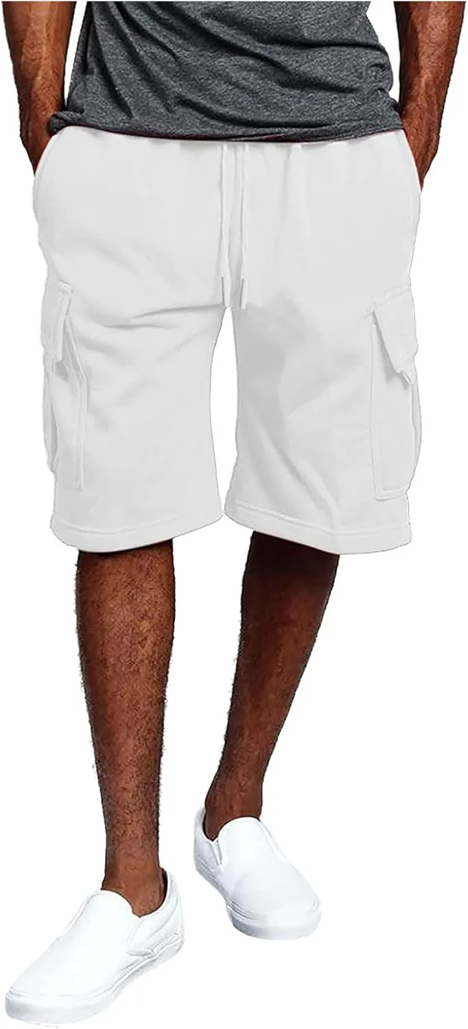 Mens Casual Shorts Summer Drawstring Multi Pocket Loose Straight Cargo Knee Length Shorts Classic Active Loose Board