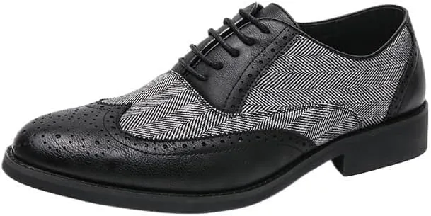 Men's Classic Formal Oxfords Fashion Classic Carved Lace Up Leather Low Heels Dress Shoes for Business Formal Daily Walking