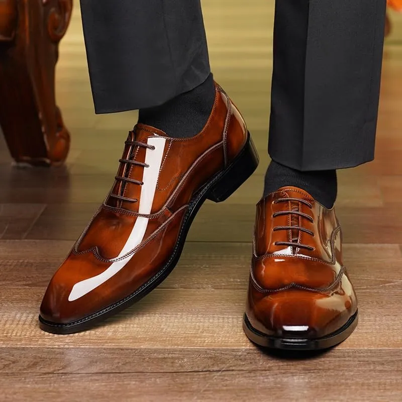Men's Classic Leather Dress Shoes Lace-up Formal Tuxedo Shoes Men Breathable Wingtip Brogue Oxfords