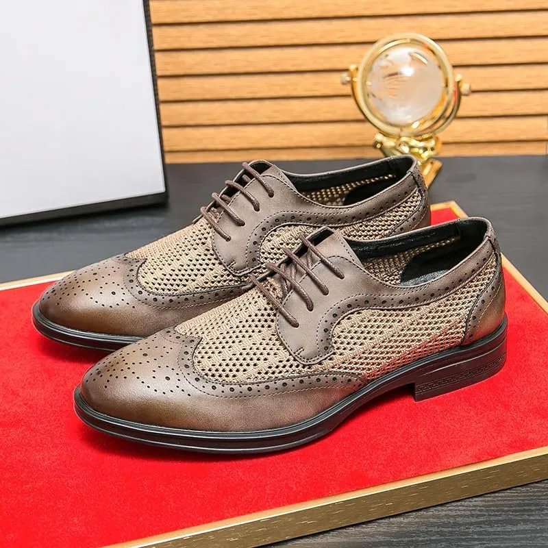 Men's Cutout Mesh Brogue Oxfords Shoes Comfy Non Slip Casual Breathable Dress Shoes for Mens Outdoor Activities