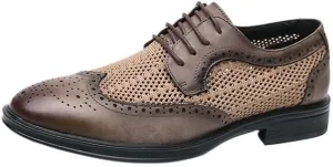 Men's Cutout Mesh Brogue Oxfords Shoes Comfy Non Slip Casual Breathable Dress Shoes for Mens Outdoor Activities