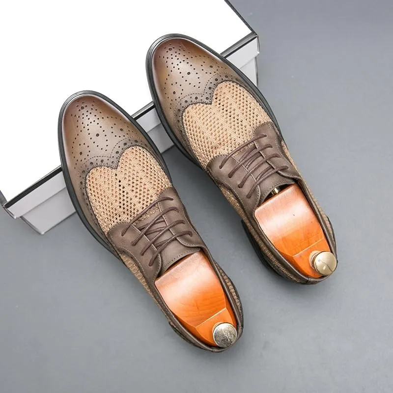 Men's Cutout Mesh Brogue Oxfords Shoes Comfy Non Slip Casual Breathable Dress Shoes for Mens Outdoor Activities
