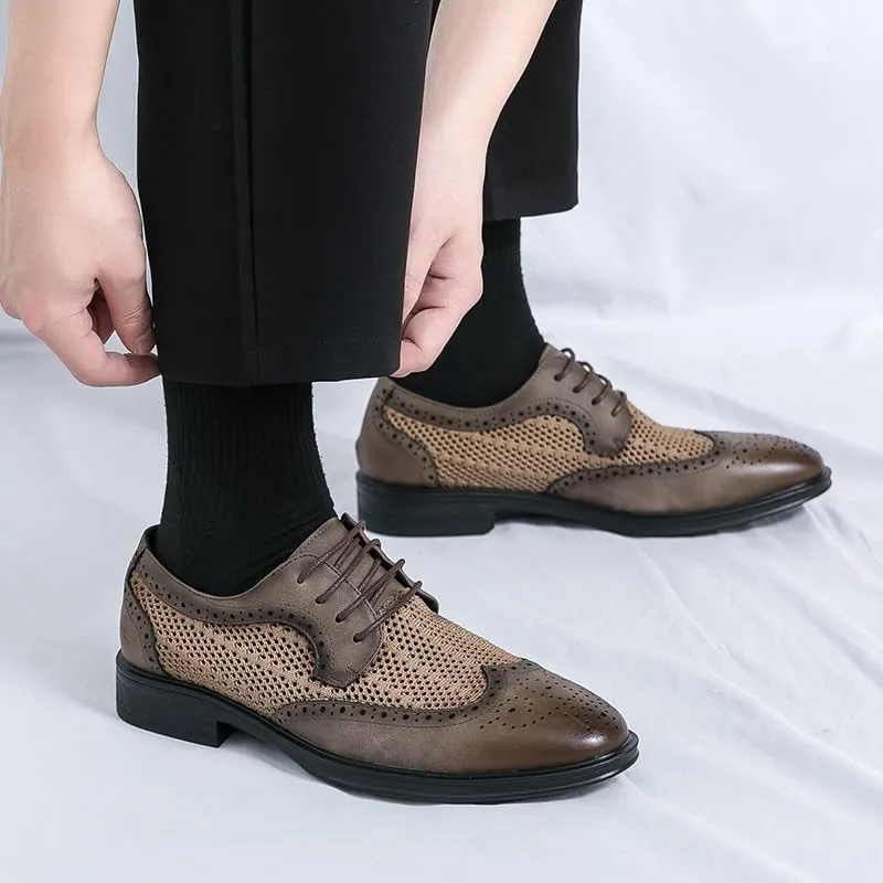 Men's Cutout Mesh Brogue Oxfords Shoes Comfy Non Slip Casual Breathable Dress Shoes for Mens Outdoor Activities
