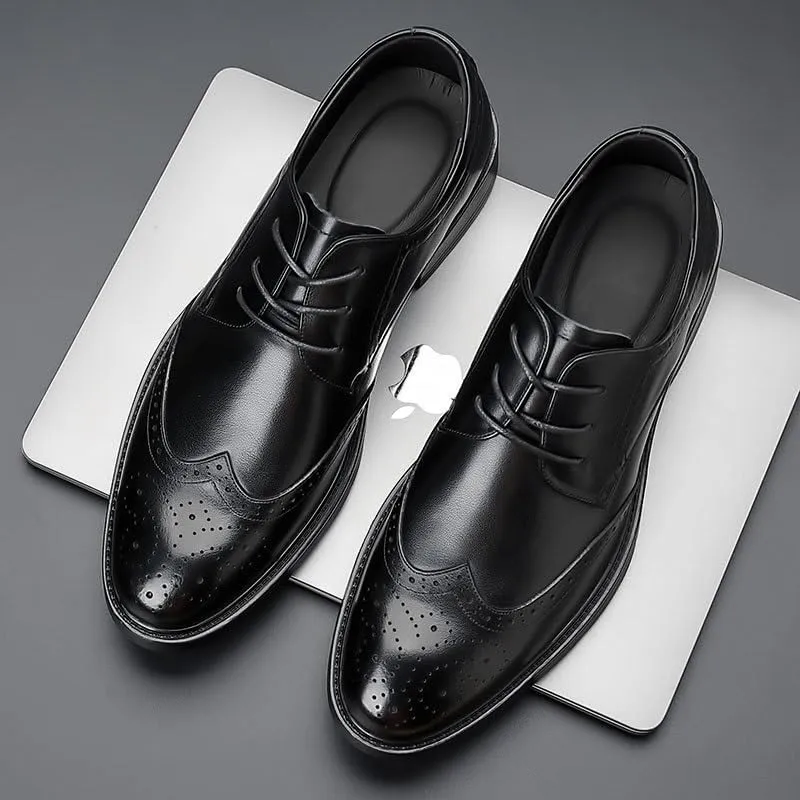 Men's Dress Shoes Genuine Leather Business Brogue Handmade Formal Oxfords Shoe