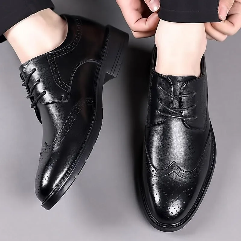 Men's Dress Shoes Genuine Leather Business Brogue Handmade Formal Oxfords Shoe