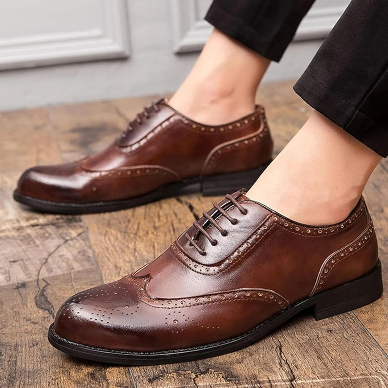 Men's Formal Shoes, Gentlemen's Evening Oxford Shoes, Fashionable Low Cut Lace up Business Shoes, Youthful Classic Brogue Shoes