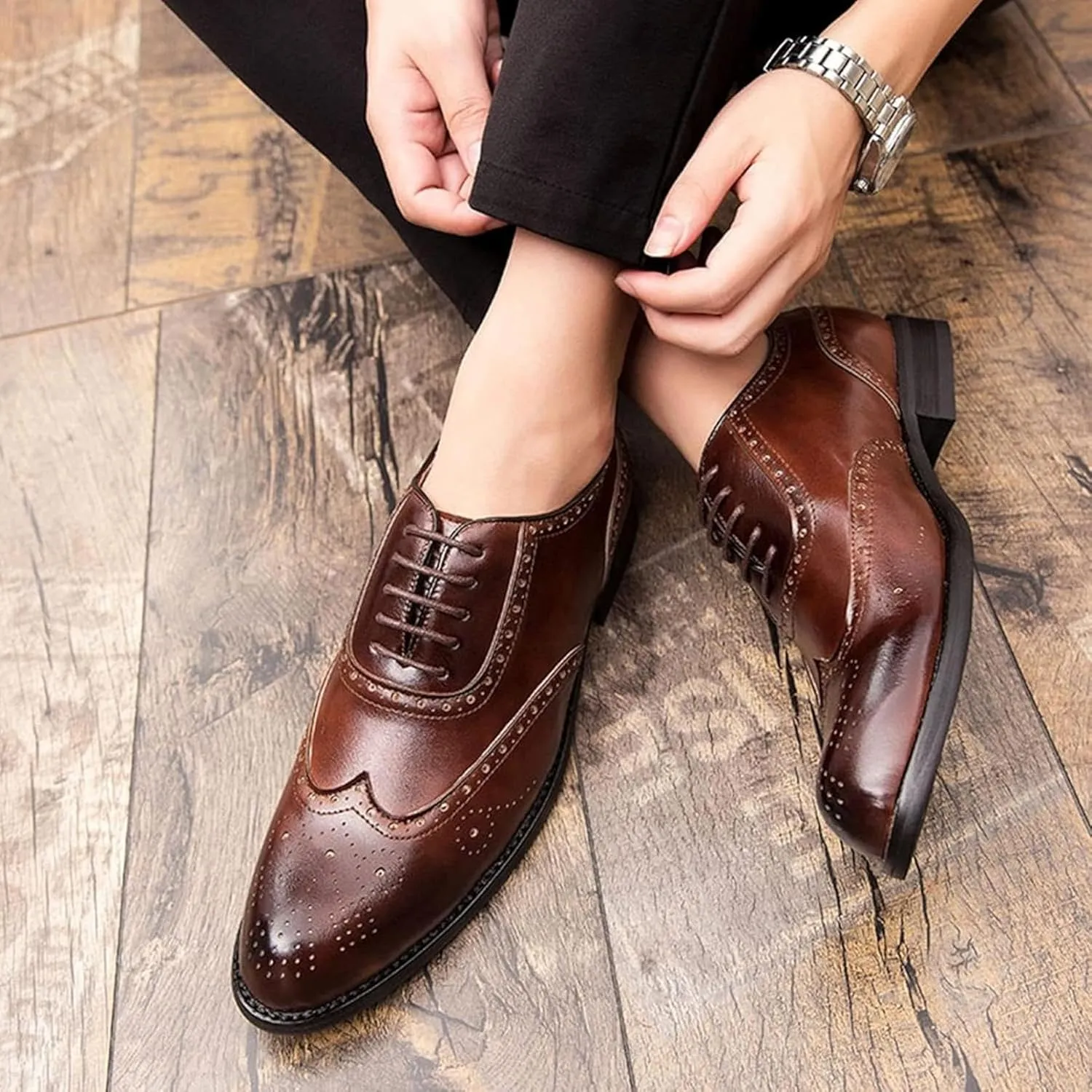 Men's Formal Shoes, Gentlemen's Evening Oxford Shoes, Fashionable Low Cut Lace up Business Shoes, Youthful Classic Brogue Shoes