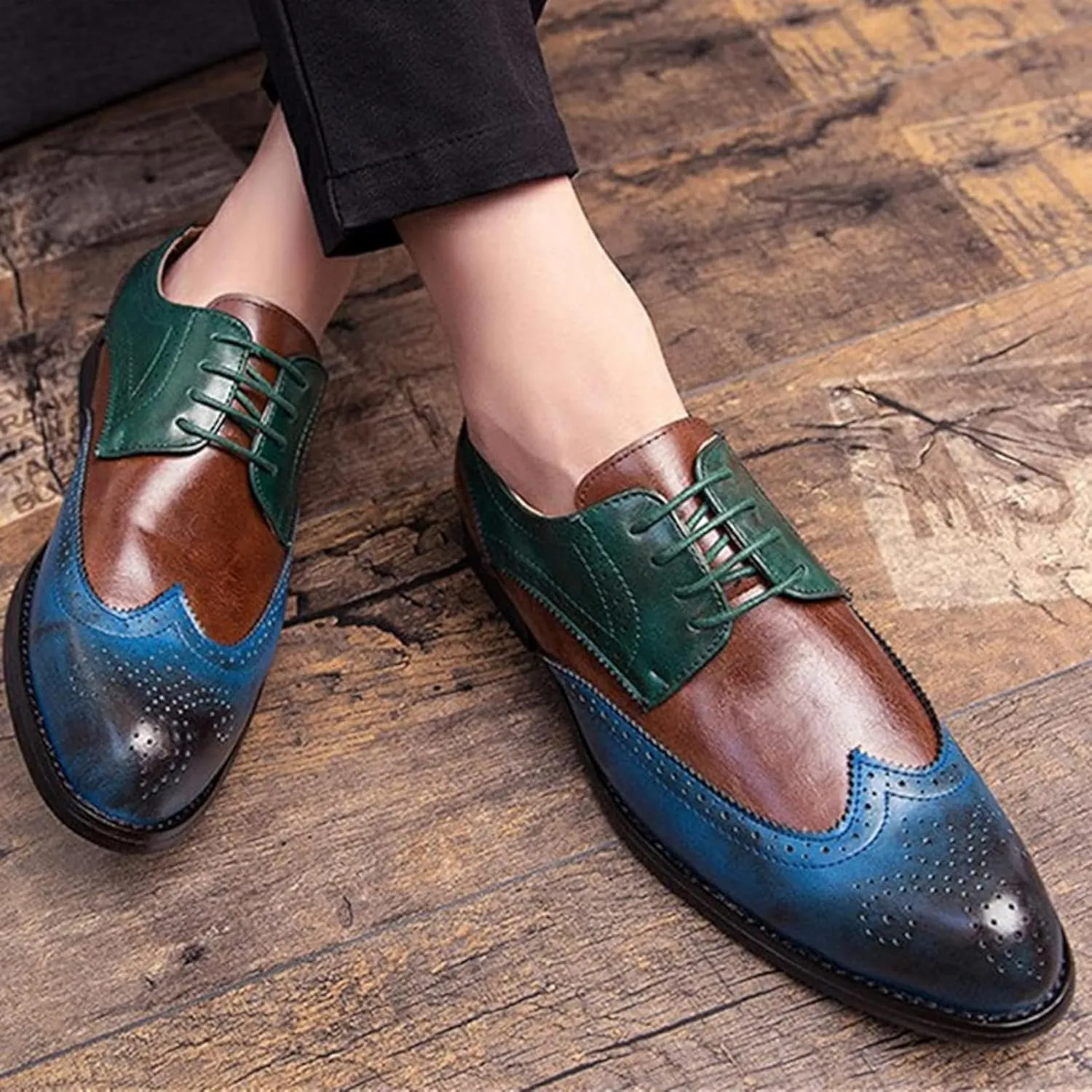 Men's Formal Shoes, Patched Dance Oxford Shoes, Casual Pointed Formal Dating Shoes, Spring Low Cut Lace up Brogue Shoes, 8.5, Brown