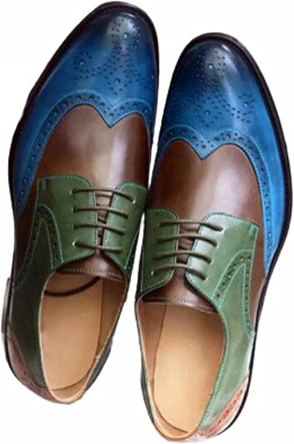 Men's Formal Shoes, Patched Dance Oxford Shoes, Casual Pointed Formal Dating Shoes, Spring Low Cut Lace up Brogue Shoes, 8.5, Brown
