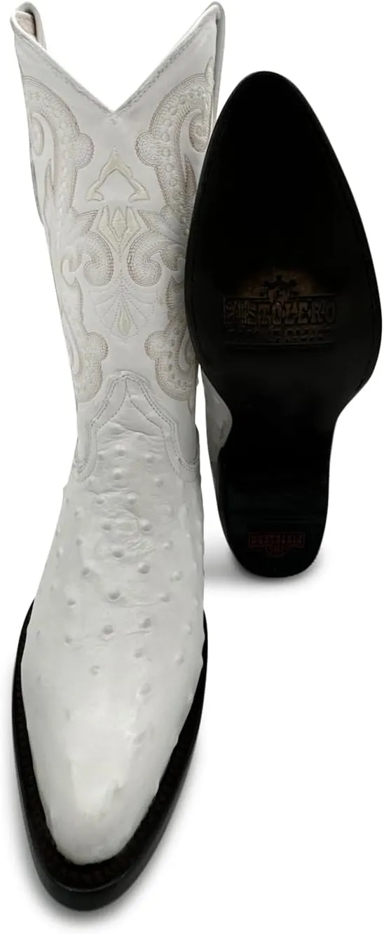 Mens J Toe Ostrich Print Leather Western Cowboy Boot