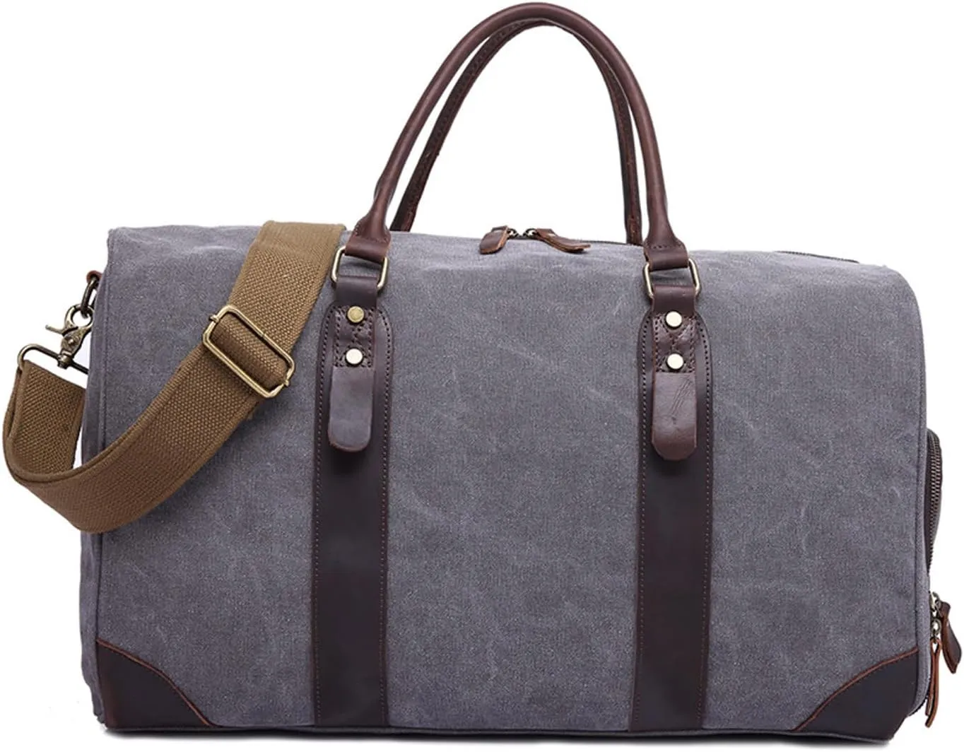 Mens Large Leather and Canvas Weekender Duffle Bag for Travel Gym Sports Overnight Weekender Bag (gray)