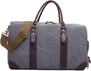 Mens Large Leather and Canvas Weekender Duffle Bag for Travel Gym Sports Overnight Weekender Bag (gray)