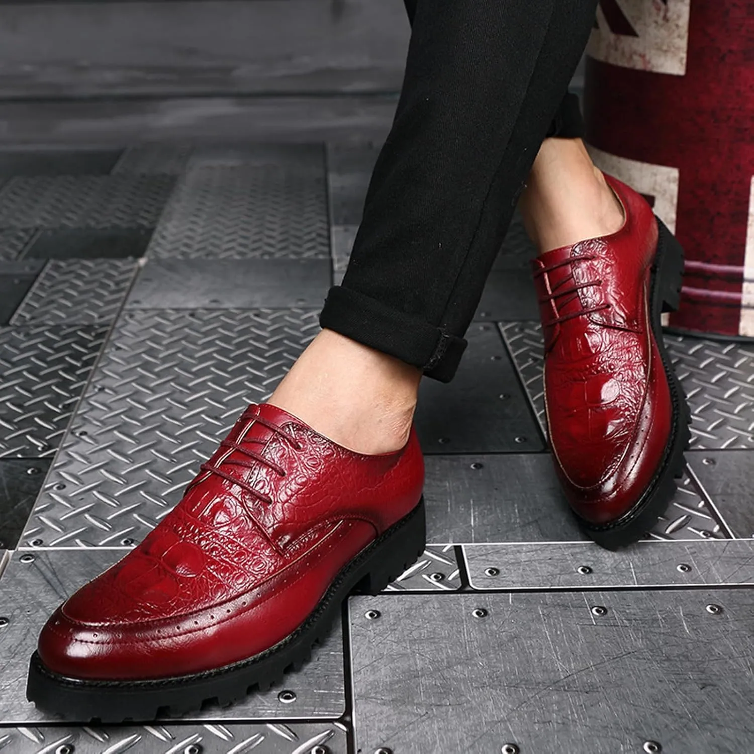 Men's Leather Lace-up Platform Casual Dressy Oxfords,Fashion Round Toe Brogue Business Formal Shoes for Party Wedding Driving Walking Shoes